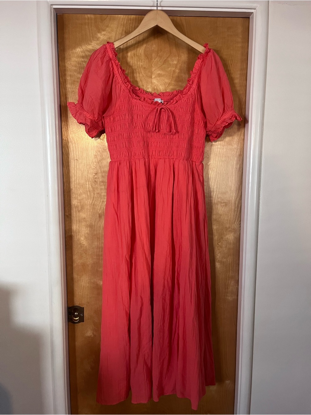 American Eagle Outfitters Coral Maxi Dress with Puff Sleeves